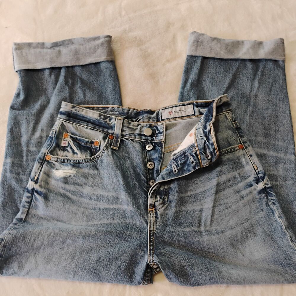 AG Adriano Goldschmied Knox High Rise Baggy Boyfriend Jeans Women 25R Distressed - Picture 1 of 12